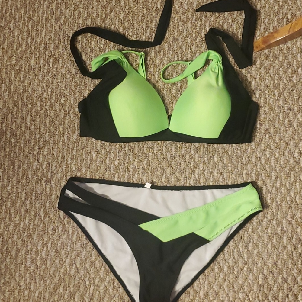 Bright Green/Black Bikini Set